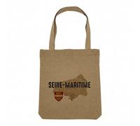 Fabulous Sac Shopping Tote Bag Aspect Lin - Seine Maritime 76 Département Carte Ancienne Rouen - Sac de Courses Toile Epaisse 360g Beige Naturel Cabas Porté Epaule Solide Imprimé en France