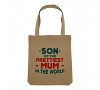 Fabulous Sac Shopping Tote Bag Aspect Lin - Son of the Prettiest Mum in the World Mother Family - Sac de Courses Toile Epaisse 360g Beige Naturel Cabas Porté Epaule Solide Imprimé en France