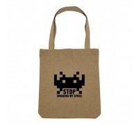 Fabulous Sac Shopping Tote Bag Aspect Lin - Stop Invading My Space Parodie Jeux Video Retro Gaming Arcade - Sac de Courses Toile Epaisse 360g Beige Naturel Cabas Porté Epaule Solide Imprimé en France