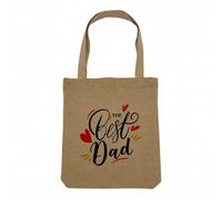 Fabulous Sac Shopping Tote Bag Aspect Lin - The Best Dad Calligraphie Coeur Papa Fete des Pères - Sac de Courses Toile Epaisse 360g Beige Naturel Cabas Porté Epaule Solide Imprimé en France