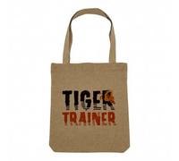 Fabulous Sac Shopping Tote Bag Aspect Lin - Tiger Trainer Dompteur de Tigre Illustration Original - Sac de Courses Toile Epaisse 360g Beige Naturel Cabas Porté Epaule Solide Imprimé en France