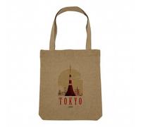 Fabulous Sac Shopping Tote Bag Aspect Lin - Tokyo Japan Illustration Japon Ville Voyage Vacances - Sac de Courses Toile Epaisse 360g Beige Naturel Cabas Porté Epaule Solide Imprimé en France