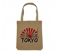 Fabulous Sac Shopping Tote Bag Aspect Lin - Tokyo Minimalist Japon Voyage Culture - Sac de Courses Toile Epaisse 360g Beige Naturel Cabas Porté Epaule Solide Imprimé en France