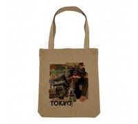 Fabulous Sac Shopping Tote Bag Aspect Lin - Tokyo Vintage Collage Japon Voyage Culture - Sac de Courses Toile Epaisse 360g Beige Naturel Cabas Porté Epaule Solide Imprimé en France