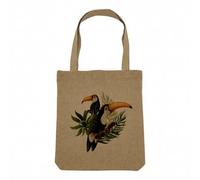 Fabulous Sac Shopping Tote Bag Aspect Lin - Toucan Perché Arbre Tropical Exotique Jungle Oiseau - Sac de Courses Toile Epaisse 360g Beige Naturel Cabas Porté Epaule Solide Imprimé en France