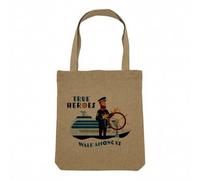 Fabulous Sac Shopping Tote Bag Aspect Lin - True Heroes - Seaman Sailor Boat Job Sac de Courses Toile Epaisse 360g Beige Naturel Cabas Porté Epaule Solide Imprimé en France