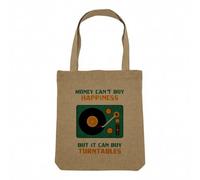 Fabulous Sac Shopping Tote Bag Aspect Lin - Turntables - Money Can't Buy Happiness Music DJ Sac de Courses Toile Epaisse 360g Beige Naturel Cabas Porté Epaule Solide Imprimé en France