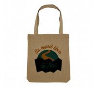Fabulous Sac Shopping Tote Bag Aspect Lin - Un Esprit Libre n'est Jamais Confiné Aventure - Sac de Courses Toile Epaisse 360g Beige Naturel Cabas Porté Epaule Solide Imprimé en France