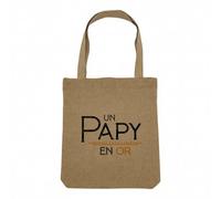 Fabulous Sac Shopping Tote Bag Aspect Lin - Un Papy en Or Père Amour Famille - Sac de Courses Toile Epaisse 360g Beige Naturel Cabas Porté Epaule Solide Imprimé en France