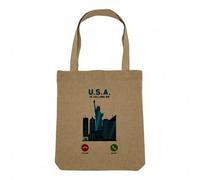 Fabulous Sac Shopping Tote Bag Aspect Lin - USA Is Calling Me New York Architecture Travel - Sac de Courses Toile Epaisse 360g Beige Naturel Cabas Porté Epaule Solide Imprimé en France