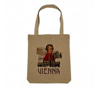 Fabulous Sac Shopping Tote Bag Aspect Lin - Vienna Vintage Collage Vienne Voyage Autriche Mozart - Sac de Courses Toile Epaisse 360g Beige Naturel Cabas Porté Epaule Solide Imprimé en France