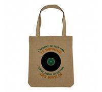 Fabulous Sac Shopping Tote Bag Aspect Lin - Vinyles - L'argent ne Fait Pas le Bonheur Rétro Musique Sac de Courses Toile Epaisse 360g Beige Naturel Cabas Porté Epaule Solide Imprimé en France