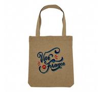 Fabulous Sac Shopping Tote Bag Aspect Lin - Vive La france Typographie Vintage Foot Supporter - Sac de Courses Toile Epaisse 360g Beige Naturel Cabas Porté Epaule Solide Imprimé en France