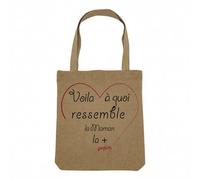 Fabulous Sac Shopping Tote Bag Aspect Lin - Voilà à Quoi Ressemble la Maman la Plus Parfaite Coeur Rose - Sac de Courses Toile Epaisse 360g Beige Naturel Cabas Porté Epaule Solide Imprimé en France