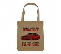 Fabulous Sac Shopping Tote Bag Aspect Lin - Voiture - L'argent ne Fait Pas le Bonheur Sac de Courses Toile Epaisse 360g Beige Naturel Cabas Porté Epaule Solide Imprimé en France