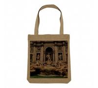 Fabulous Sac Shopping Tote Bag Aspect Lin - Vue de Rome Italie Fontaine de Trevi Patrimoine Mondial - Sac Courses Toile Epaisse 360g Beige Naturel Cabas Porté Epaule Solide Imprimé en France