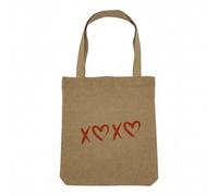 Fabulous Sac Shopping Tote Bag Aspect Lin - XoXo Hugs and Kisses Amour Saint Valentin Mignon - Sac de Courses Toile Epaisse 360g Beige Naturel Cabas Porté Epaule Solide Imprimé en France