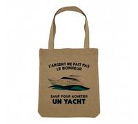 Fabulous Sac Shopping Tote Bag Aspect Lin - Yacht - L'argent ne Fait Pas le Bonheur Luxe Bateau Sac de Courses Toile Epaisse 360g Beige Naturel Cabas Porté Epaule Solide Imprimé en France
