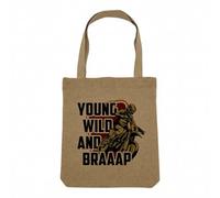 Fabulous Sac Shopping Tote Bag Aspect Lin - Young Wild And Braaap Motorcycle Motocross Race Dirt Bike - Sac de Courses Toile Epaisse 360g Beige Naturel Cabas Porté Epaule Solide Imprimé en France