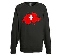 Fabulous Sweatshirt Homme Noir Drapeau Carte Suisse Football Sport Equipe Nationale