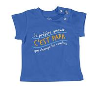 Fabulous T-Shirt Bébé Manche Courte Bleu Je préfère Quand Papa Change Les Couches Humour