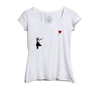 Fabulous T-Shirt Femme Col Echancré Banksy Fillette Ballon Rouge Coeur Enfant