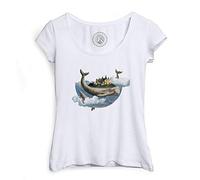 Fabulous T-Shirt Femme Col Echancré Chateau Baleine Ciel Collage Art Surréalisme