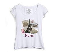 Fabulous T-Shirt Femme Col Echancré Paris Collage France Ville Tour Eiffel Louvre