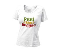 Fabulous T-Shirt Femme Col V Feel The Reggae Musique Musicien Instrument Rasta
