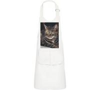 Fabulous Tablier Cuisine Enfant 2 Poches Blanc Sublime Chat Tigre Grands Yeux Jaunes - Haut de gamme Blanc G