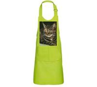 Fabulous Tablier Cuisine Enfant 2 Poches Vert Sublime Chat Tigre Grands Yeux Jaunes - Haut de gamme Vert G