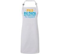 Fabulous Tablier Cuisine Premium Blanc Fils du Papa le plus fort du Monde Blanc G