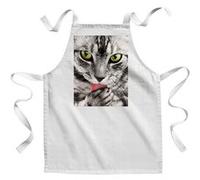 Fabulous Tablier Enfant Cuisine Chat Tigré Yeux Vert Langue Rose - Qualité Premium 100% Coton Blanc