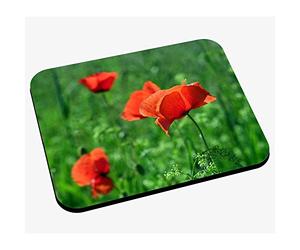 Fabulous Tapis de Souris Champs avec des Coquelicots en Fleur Champêtre Vert et Rouge