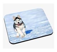 Fabulous Tapis de Souris Chiot Husky dans la Neige Chien Collier Rouge Yeux Bleus Mignon Canin