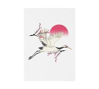 Fabulous Torchon de Cuisine et Essuie-Mains - Grue du Japon Oiseau Asie Faune Sakura - Linge Décoratif Absorbant Tissage Panama Format 36x50 cm Imprimé en France