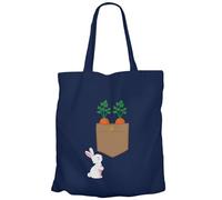 Fabulous Tote Bag Sac Shopping en Toile Bleu - Poche Surprise Lapin Carrottes Mignon Dessin - 10 L