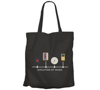Fabulous Tote Bag Sac Shopping en Toile Noir - Evolution of Music Musique Vinyle Vintage CD - 10 L