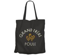 Fabulous Tote Bag Sac Shopping en Toile Noir - Grand Frère Poule Famille Mignon Animal - 10 L