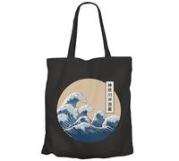 Fabulous Tote Bag Sac Shopping en Toile Noir - Hokusai Grandes Vagues Japon Asie Culture Mer - 10 L