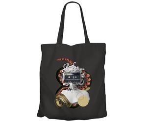 Fabulous Tote Bag Sac Shopping en Toile Noir - Médusa Cassette Collage Art Surréalisme Mythologie - 10 L