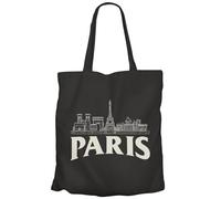 Fabulous Tote Bag Sac Shopping en Toile Noir - Paris Minimalist France Ville Tour Eiffel Louvre - 10 L