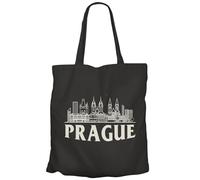 Fabulous Tote Bag Sac Shopping en Toile Noir - Prague Minimalist Voyage Tchéquie Culture Architecture - 10 L
