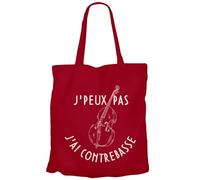 Fabulous Tote Bag Sac Shopping en Toile Rouge - J'Peux Pas J'ai Contrebasse Jazz Classique Musique Instrument - 10 L