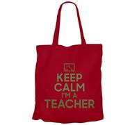 Fabulous Tote Bag Sac Shopping en Toile Rouge - Keep Calm I'm a Teacher Métier Professeur Enseignant Maitre - 10 L