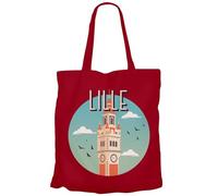 Fabulous Tote Bag Sac Shopping en Toile Rouge - Lille Le Clocher France Ville Monument Tourisme - 10 L
