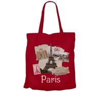 Fabulous Tote Bag Sac Shopping en Toile Rouge - Paris Collage France Ville Tour Eiffel Louvre - 10 L