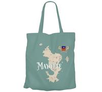 Fabulous Tote Bag Sac Shopping en Toile Turquoise - Mayotte 976 Département Outre Mer Carte Ancienne Rare - 10 L