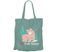 Fabulous Tote Bag Sac Shopping en Toile Turquoise - No Prob-llama Dessin Lama Illustration Cactus Chill - 10 L