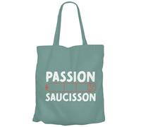 Fabulous Tote Bag Sac Shopping en Toile Turquoise - Passion Saucisson Charcuterie France Apéro - 10 L
